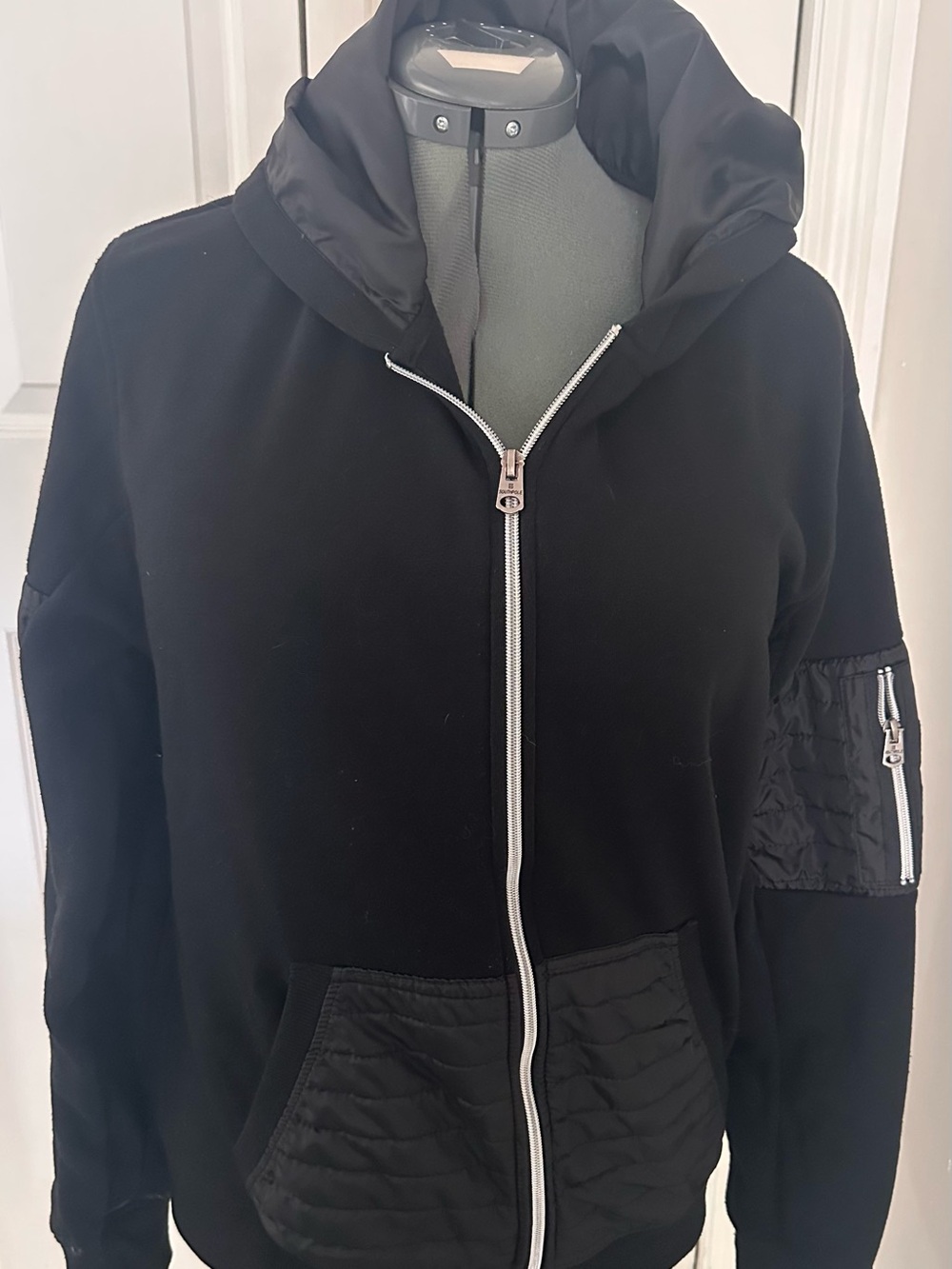 South Pole Black Quilted-Accent Hooded Bomber Jacket